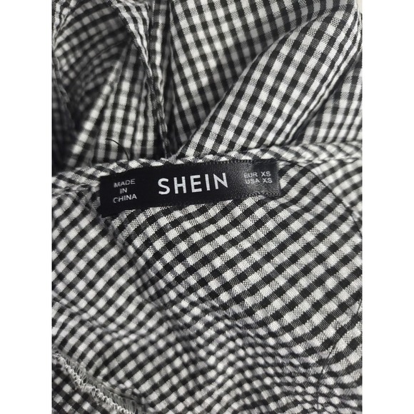 Womens Black & White Gingham A-line Top With Bow, XS - Picture 2 of 4